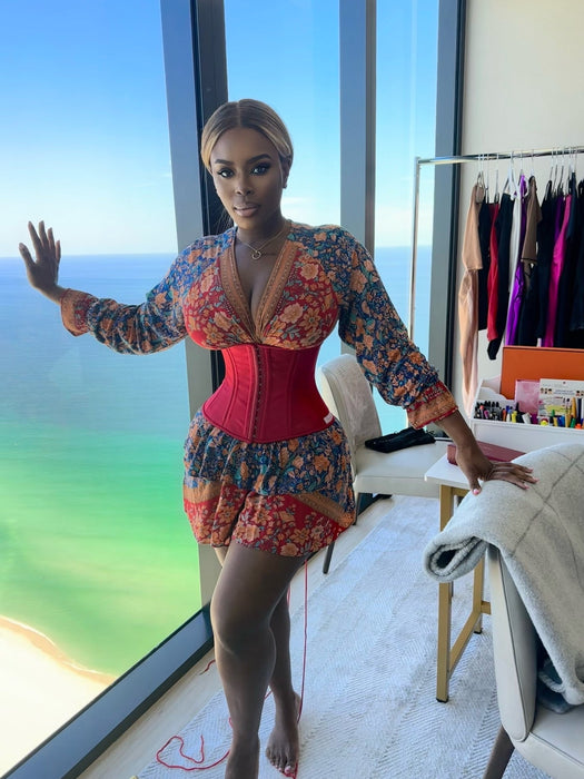 Corset Story Instant Shape Satin Longline Overbust Red - Curvy Gyals