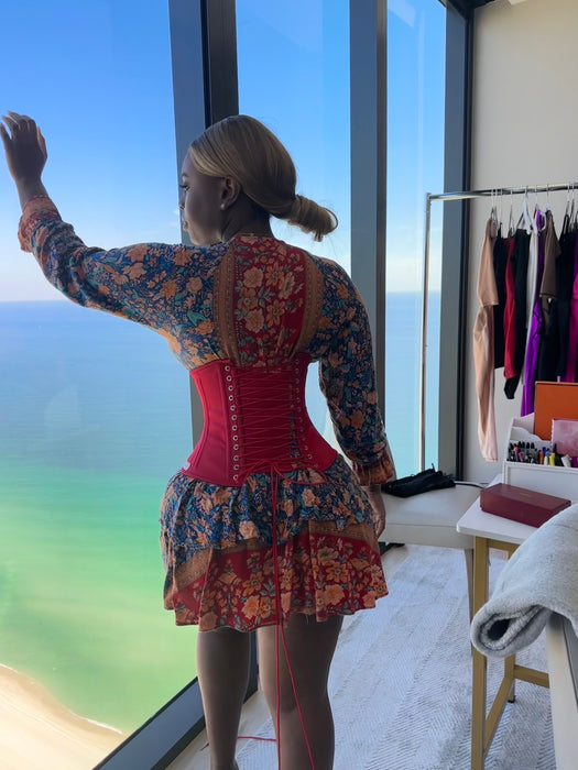 Corset Story Instant Shape Satin Longline Overbust Red - Curvy Gyals