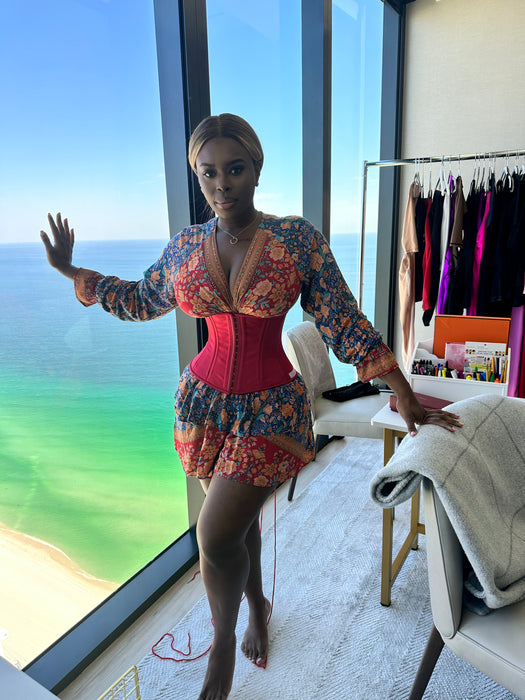 Corset Story Instant Shape Satin Longline Overbust Red - Curvy Gyals