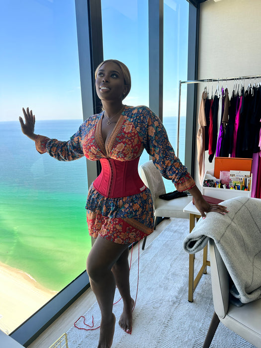 Corset Story Instant Shape Satin Longline Overbust Red - Curvy Gyals