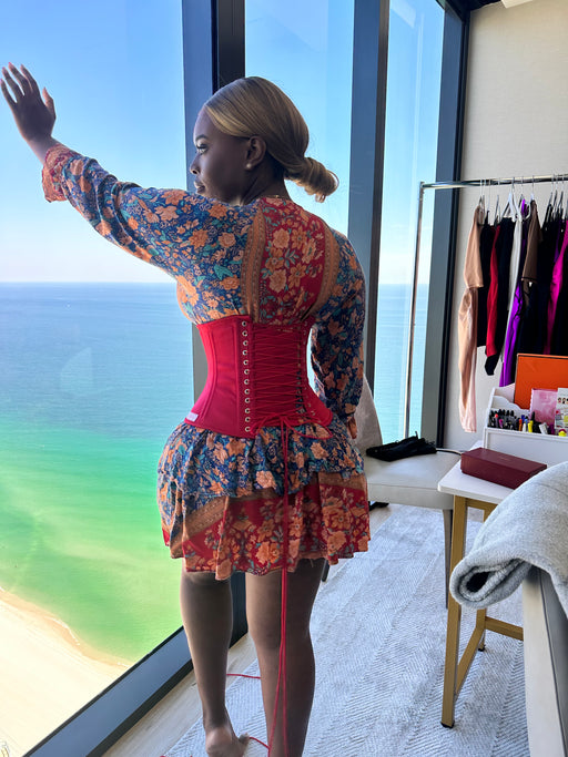 Corset Story Instant Shape Satin Longline Overbust Red - Curvy Gyals