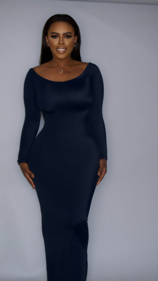 SMOOTHING LONG SLEEVE OFF THE SHOULDER DRESS - Curvy Gyals